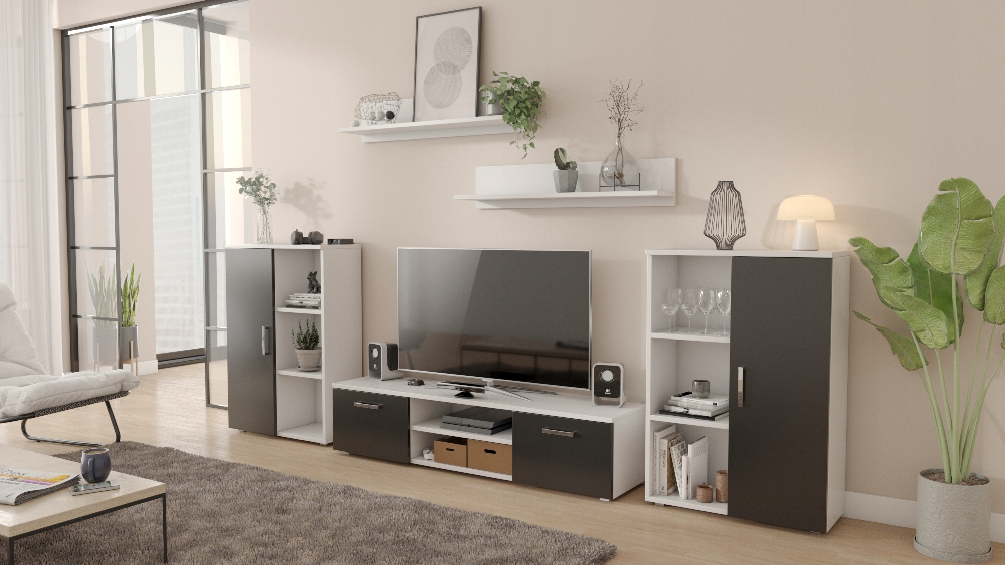 Nábytková Stěna Herkules bílá-černá rtv komoda Per