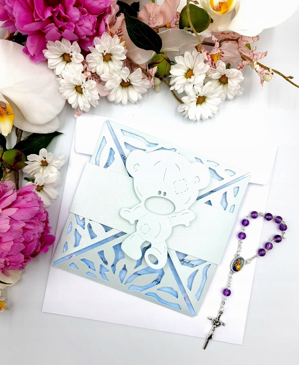 ZAPROSZENIA CHRZEST CHRZCINY NIEBIESKIE ORIGAMI Marka bez marki