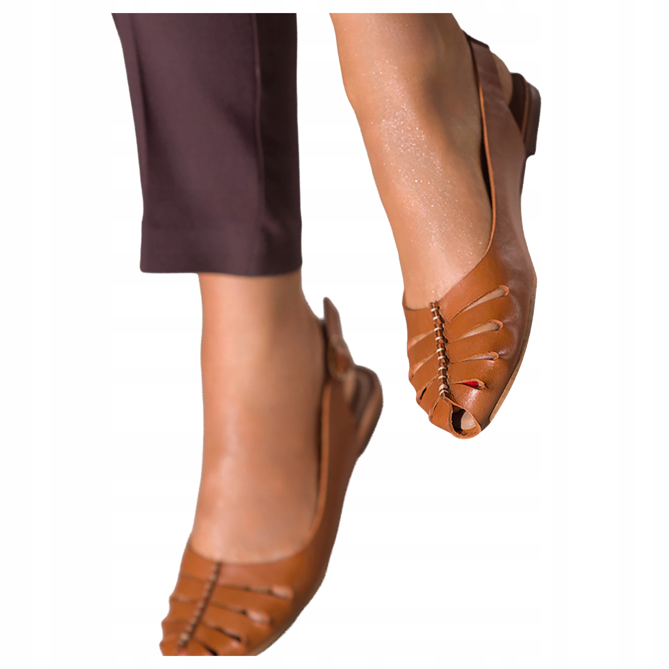 Hnědé Baleríny Dámské Ažurové Pohodlné Odhalená Pata Módní Kožené r 39