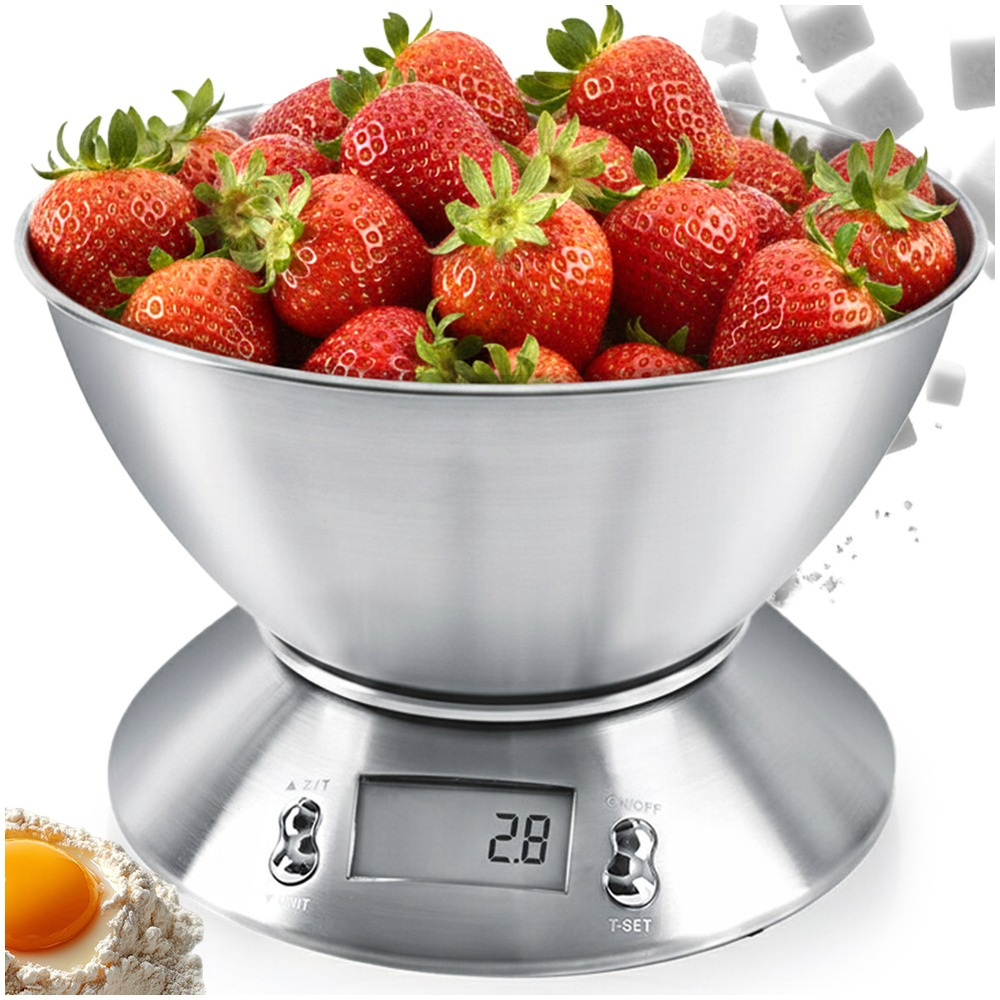 Elektronická potravinářská kuchyňská váha s minutovou miskou, teploměr 5 kg, 2,2 l