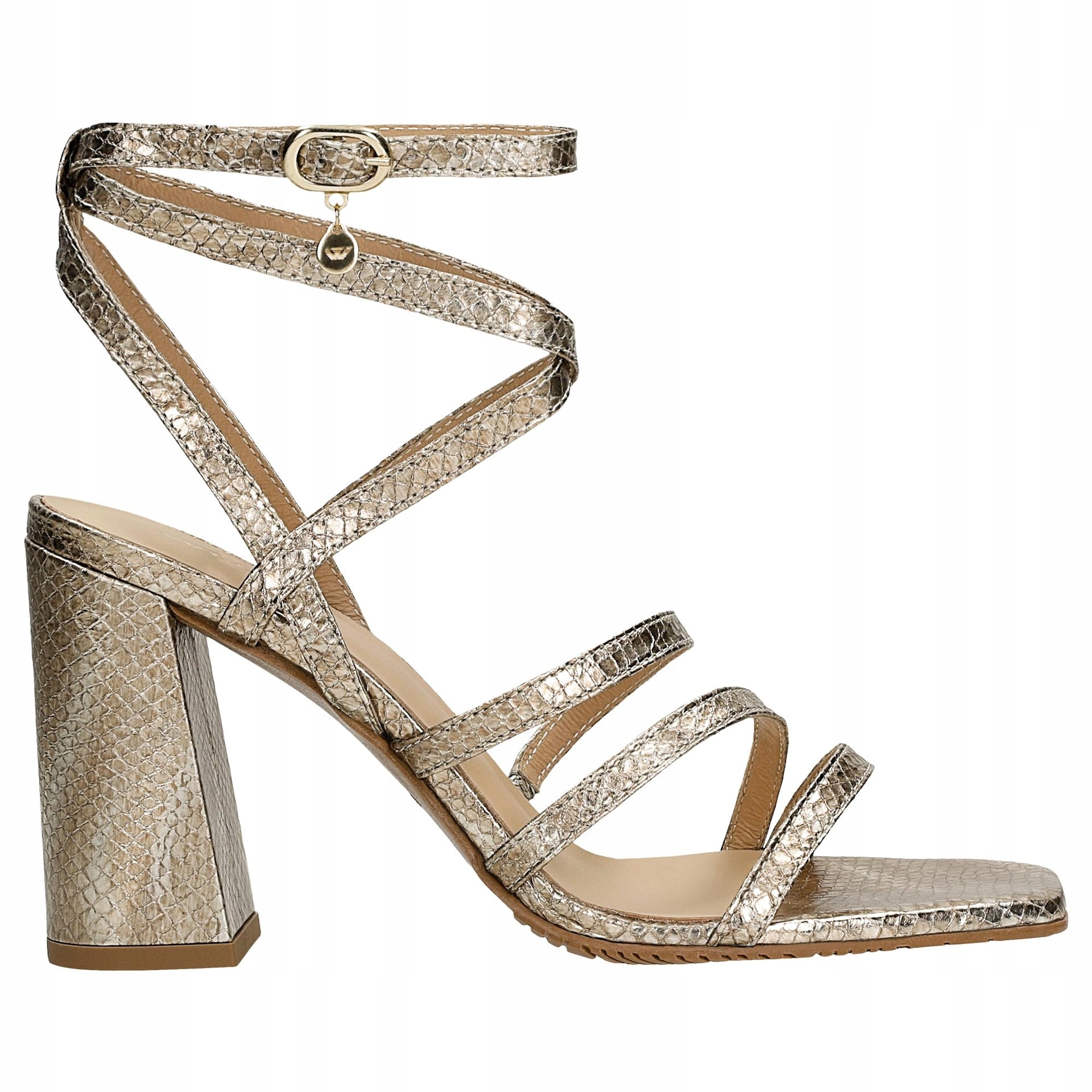 Dámské zlaté sandály na podpatku z lisované kůže Wojas vel.