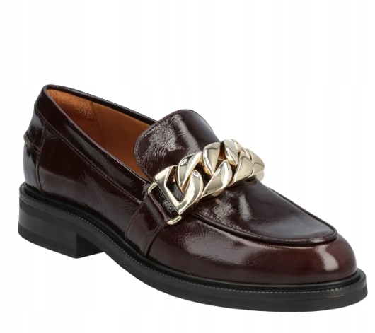 Billi Bi Lakované Mokasíny Se Zlatým Řetězem, Hnědé, 40 T7A