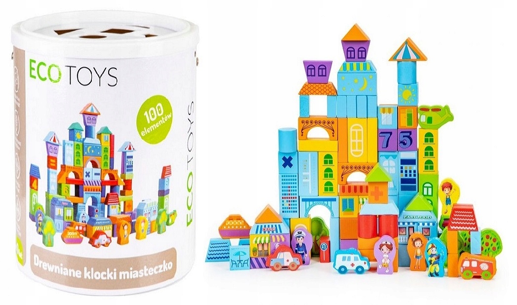 Drewniane Klocki edukacyjne Miasto Sorter 100szt.