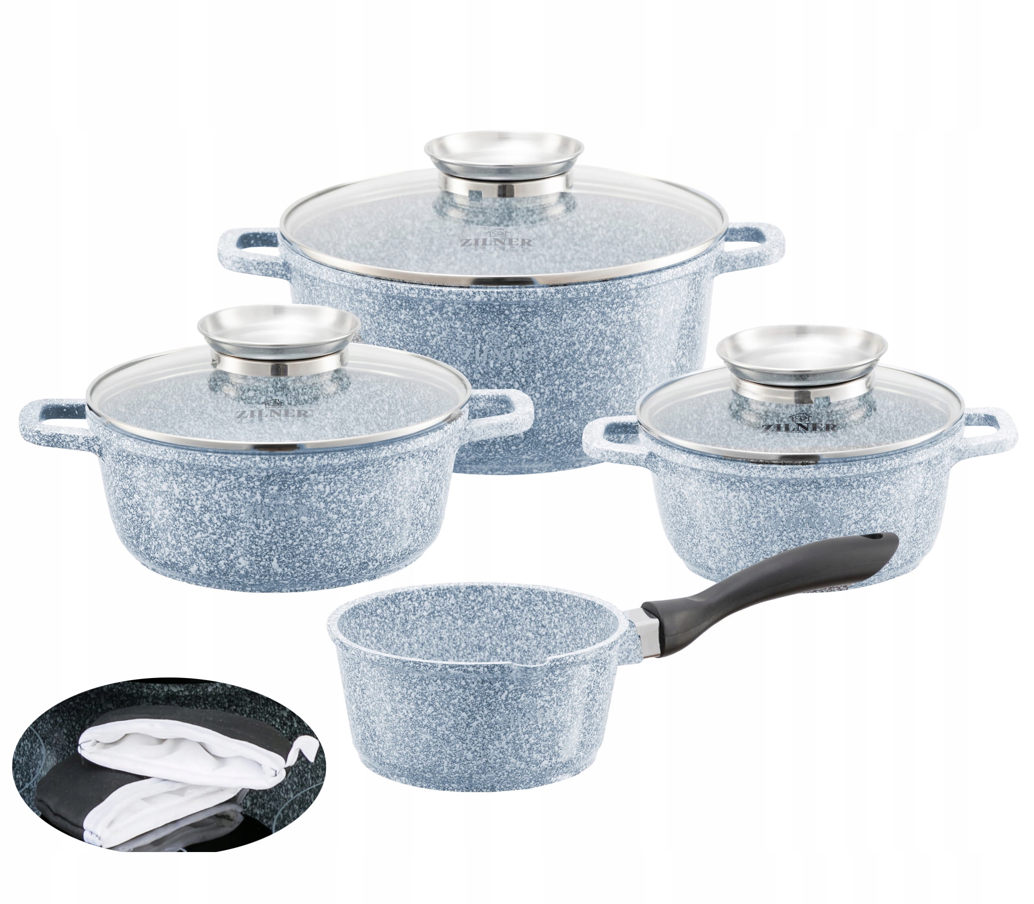Sada Hrnců Indukce Plyn Komplet Mramorových 9 ks Víka Zilner