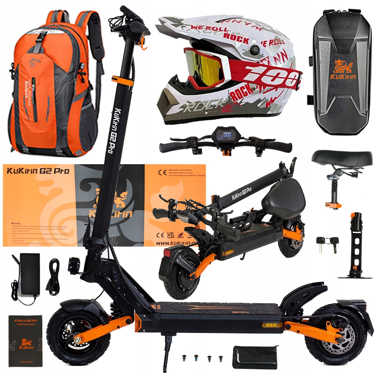 Składany Pojazd Elektryczny Kukirin G2 Pro 1000W 48V 15.6AH 45KM/H +Prezent