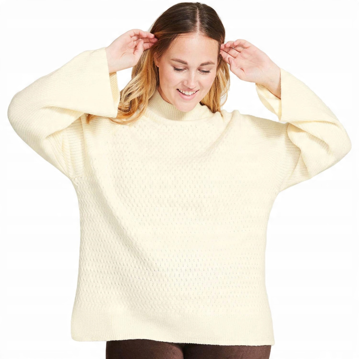 

Joe Fresh Kobiecy Kremowy Sweter Półgolf Luźny 38