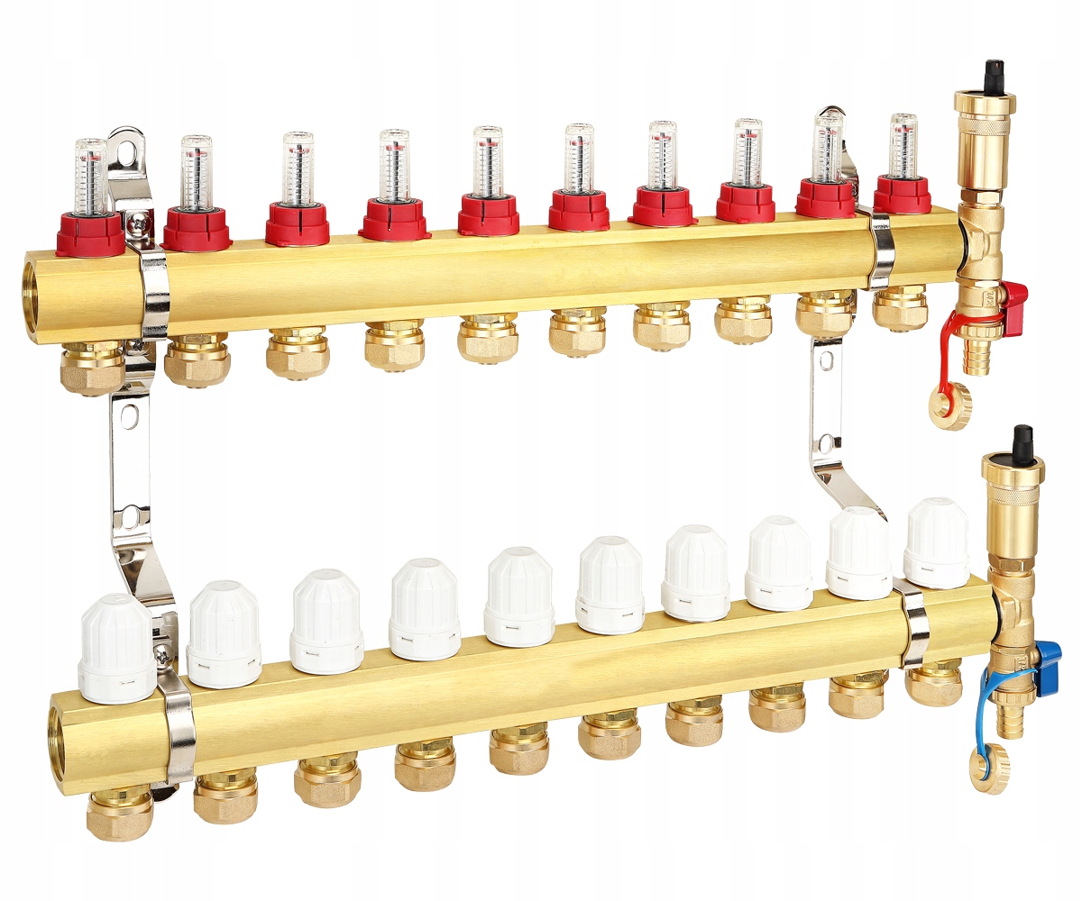 Rozdělovač 10 Okruhů Podlahového Vytápění Pro Podlahové Krytiny, Mosazné Spojky