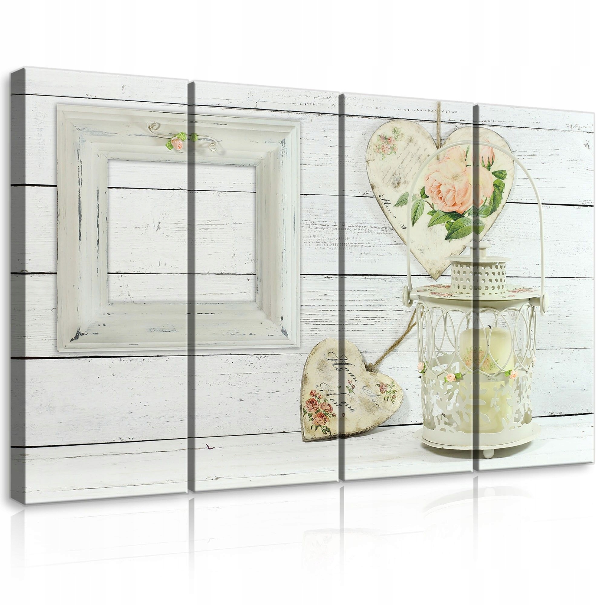 Obraz 120x80 Provence shabby chic vintage romantika sviečka srdce ruže biela