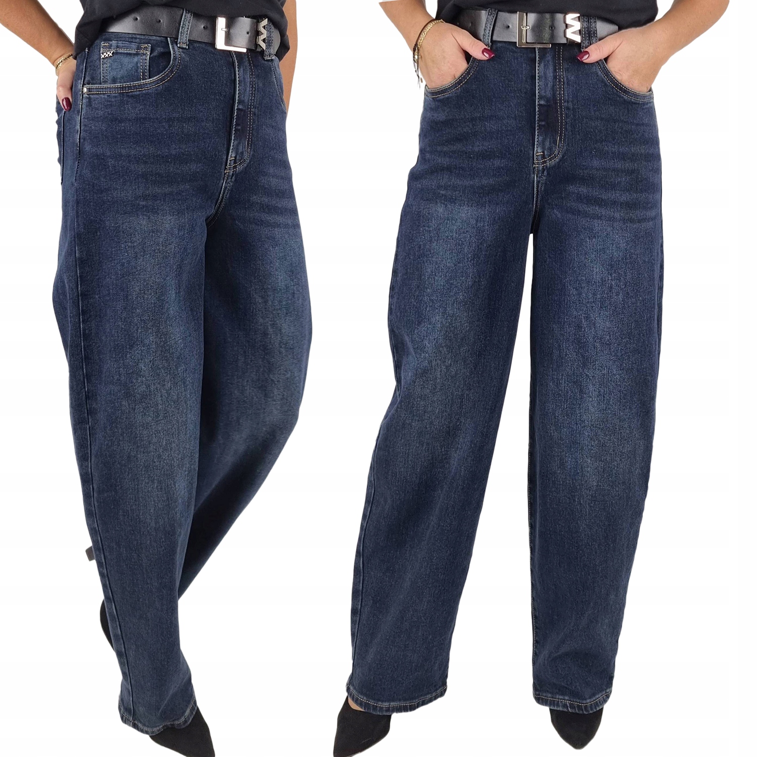 Džíny M.sara Wide Leg tmavě modré Pásek Bonus 40/L