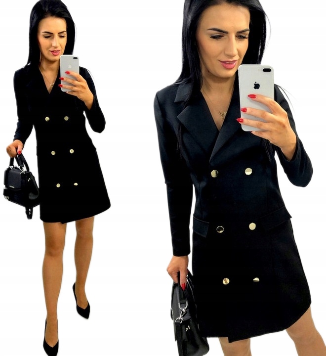 Šaty se zlatými knoflíky Elegantní dámská černá L