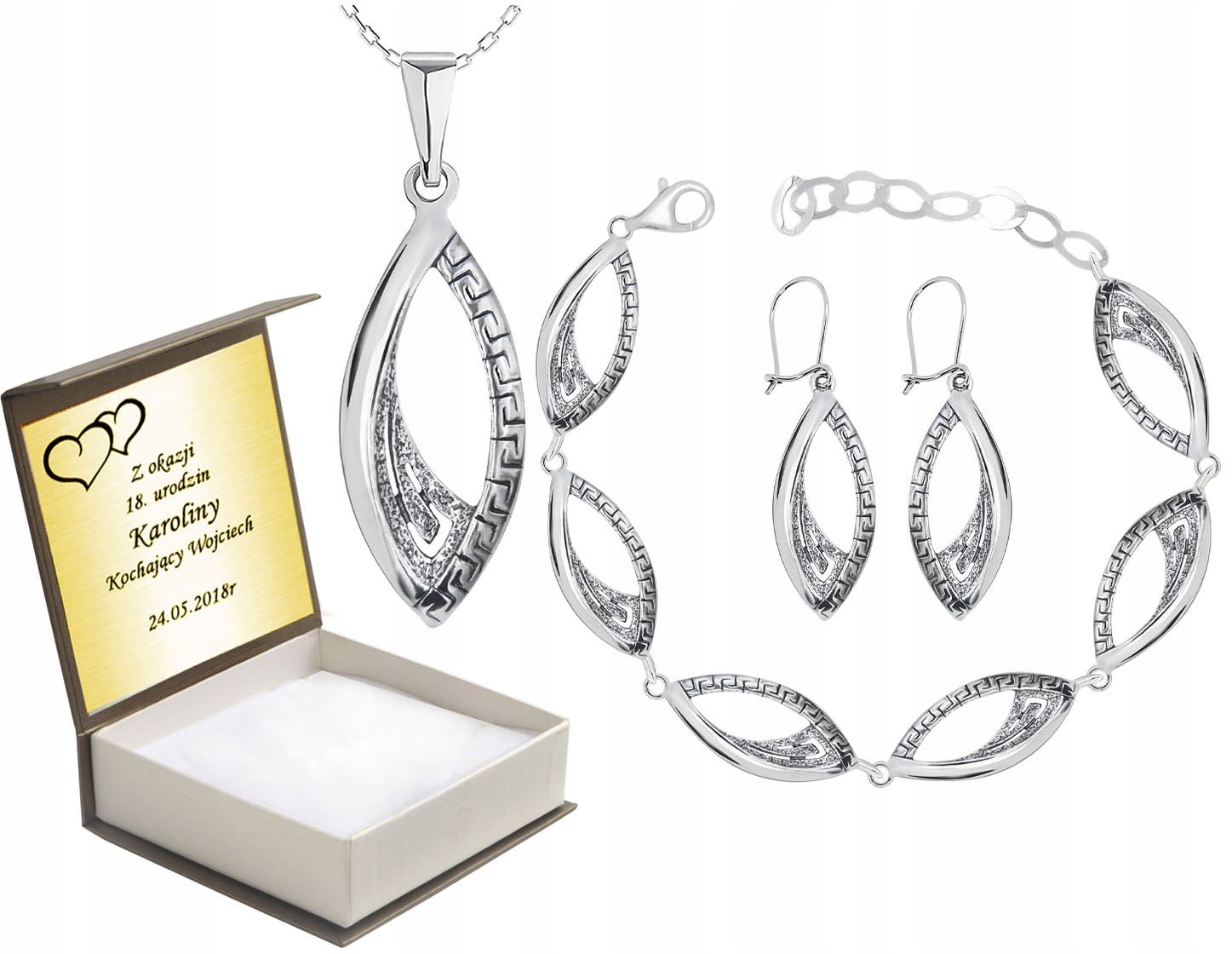 

Komplet Biżuterii Srebrnej Motyw Grecki + Grawer