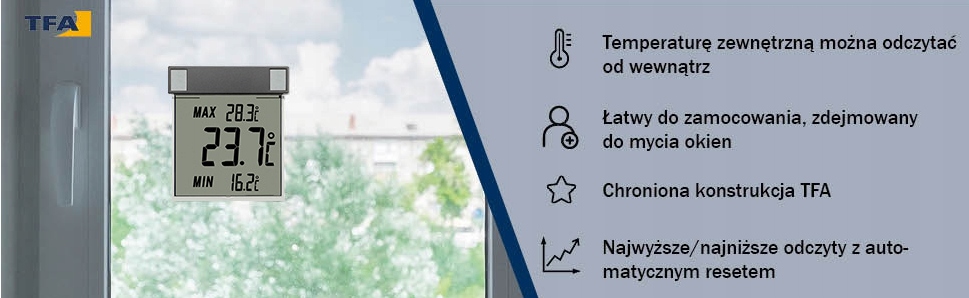 Cyfrowy Termometr okienny na zewnątrz Antracytowy Model Vision