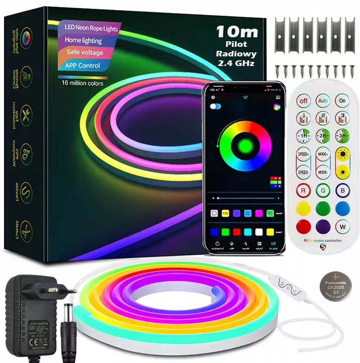 Led Pásek Neon 10M (1x10) Aplikace Bluetooth Rgb Dálkový Ovladač Rádiový 2.4GHz 24V