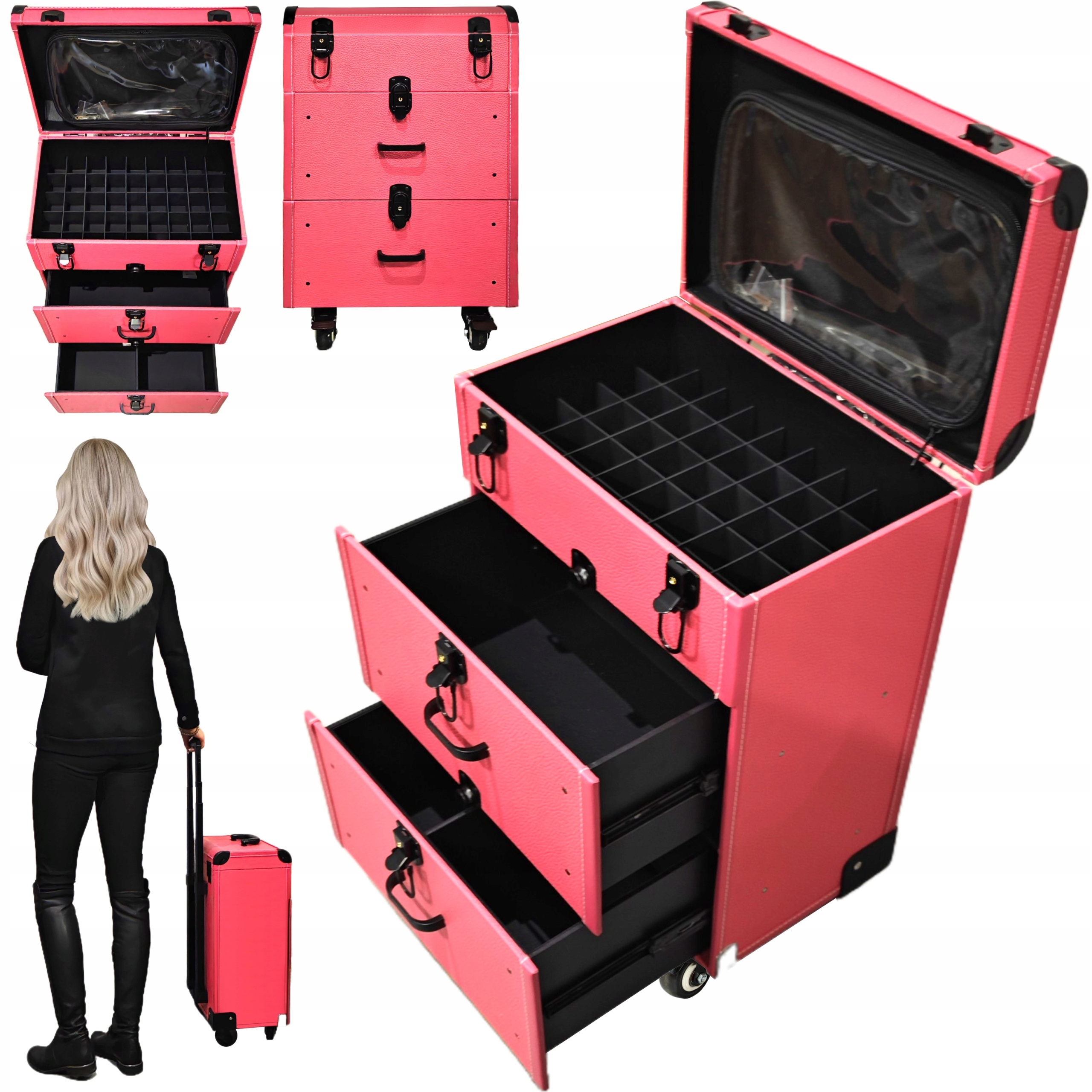 Kuferek kosmetyczny na kółkach, Duży Organizer na kosmetyki