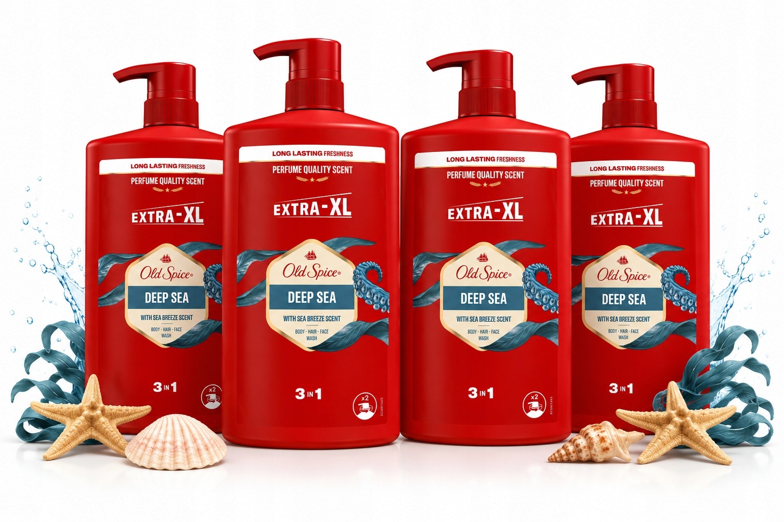 Old Spice Deep Sea 3v1 Pánský sprchový set na tělo 4 × 1000 ml