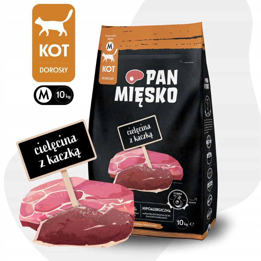 Levně Suché krmivo pro kočky Pan Mięsko Telecí s Kachnou Středně křupavé M 10 kg