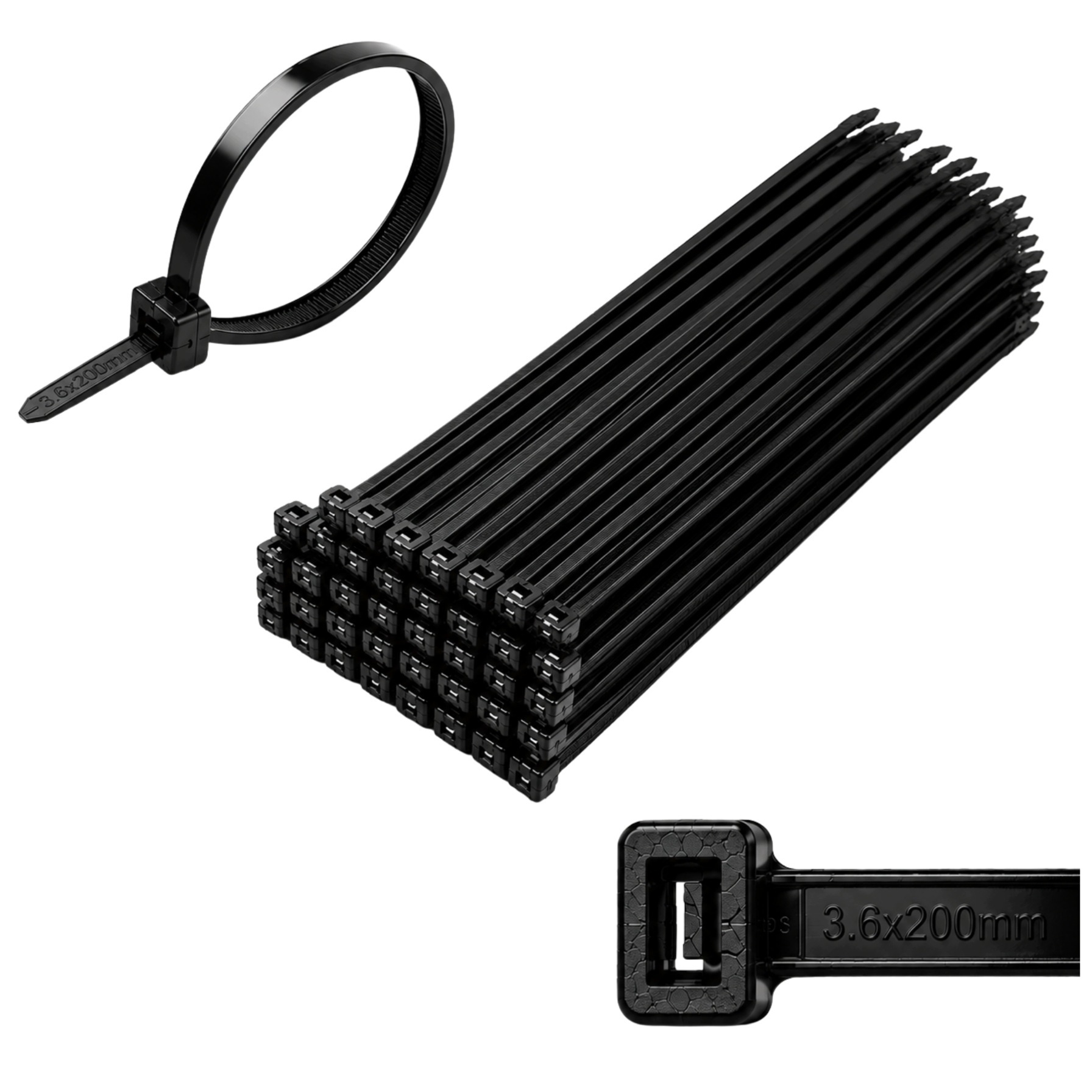 Trytytki Opaski Zaciskowe Kablowe 3,6x200MM Czarne 100SZT Odporne Na Uv