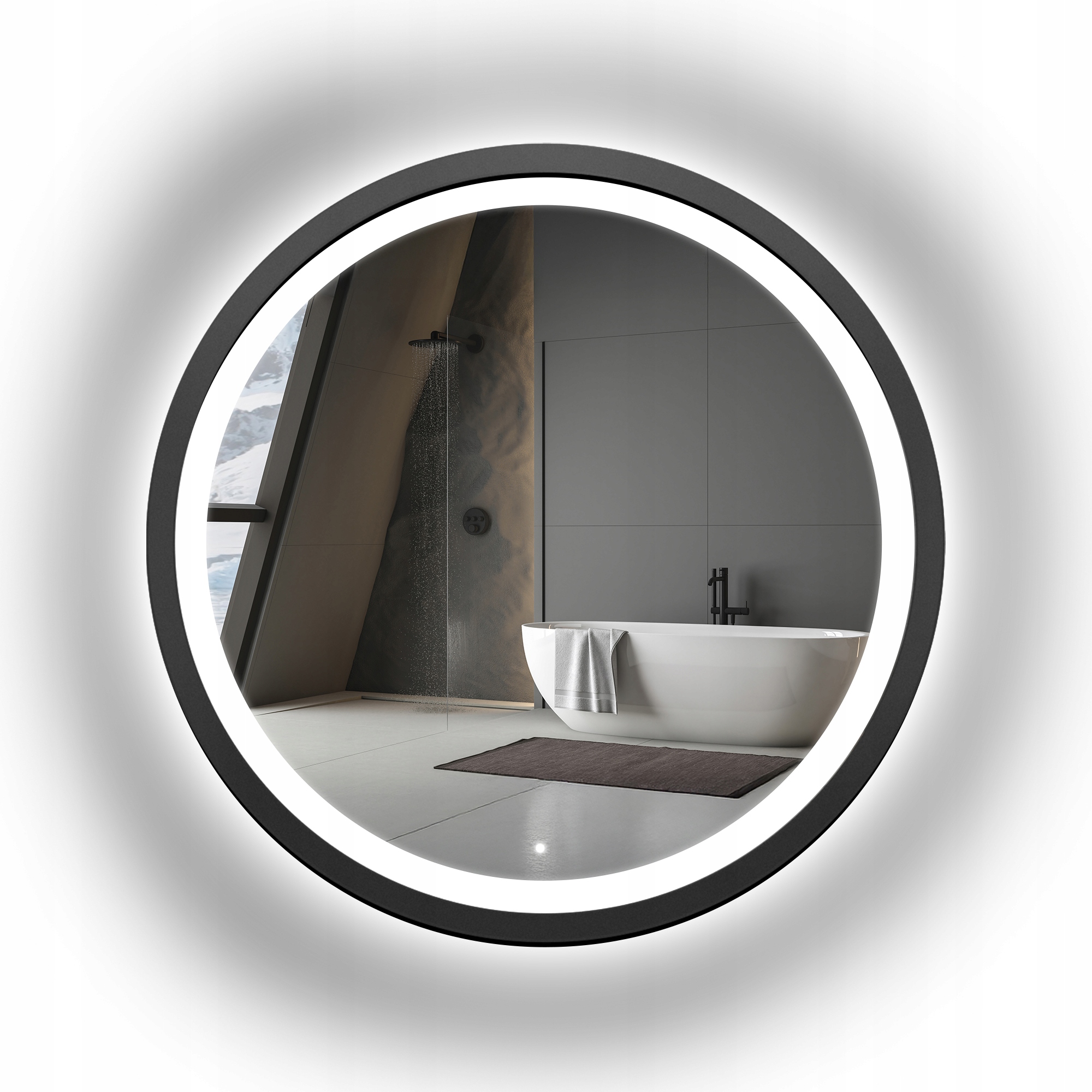 Zrcadlo kulaté pískované Otis v rámu s Led podsvícením fi 143