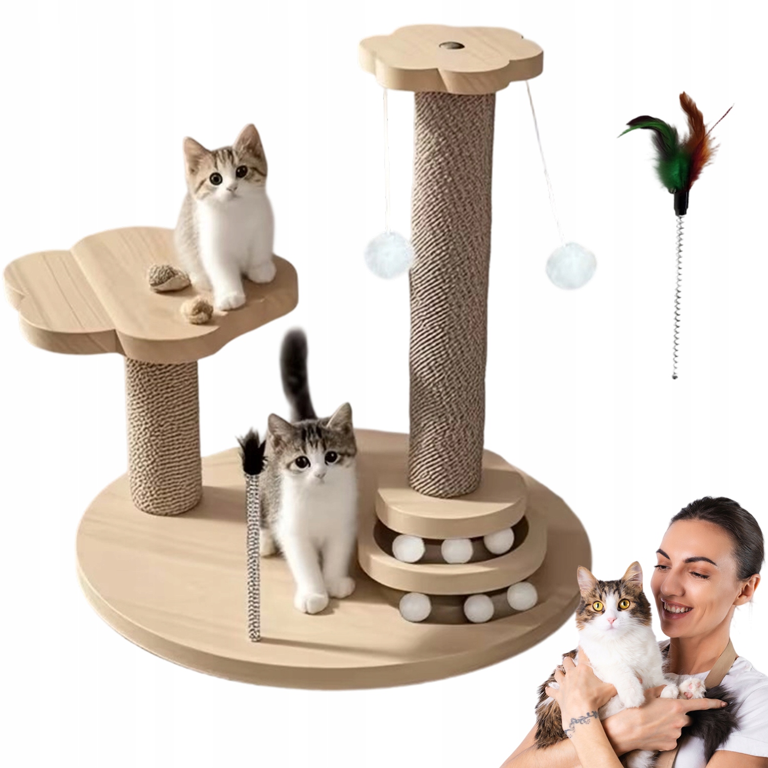 Levně Škrabadlo Pro Kočky S Míčky A Věží A Sisalovým Sloupkem