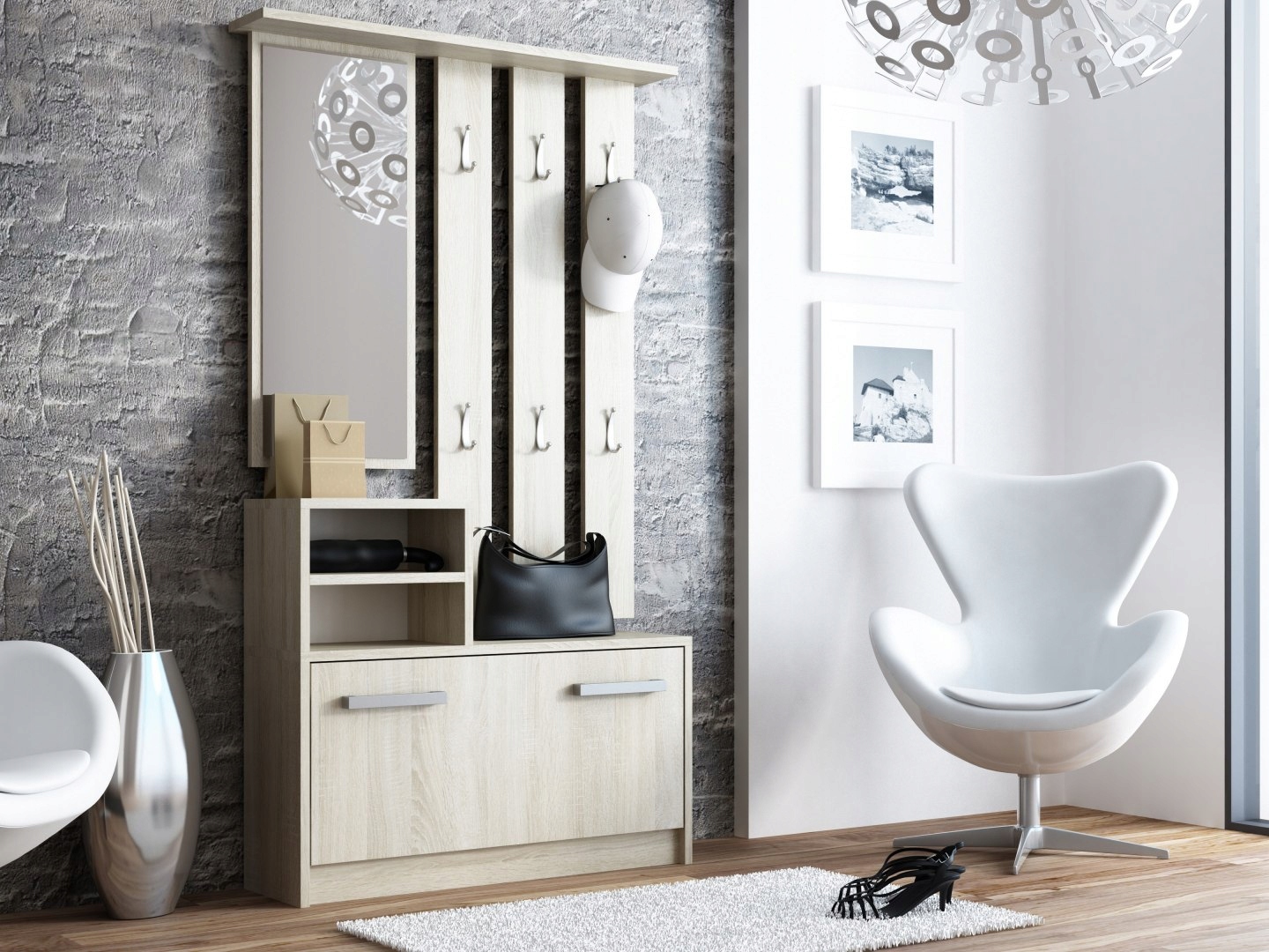 GARDEROBA LUSTRO WIESZAK SZAFKA BUTY - DĄB SONOMA Kod producenta GARDEROBA SZAFKA NA BUTY WIESZAK SONOMA