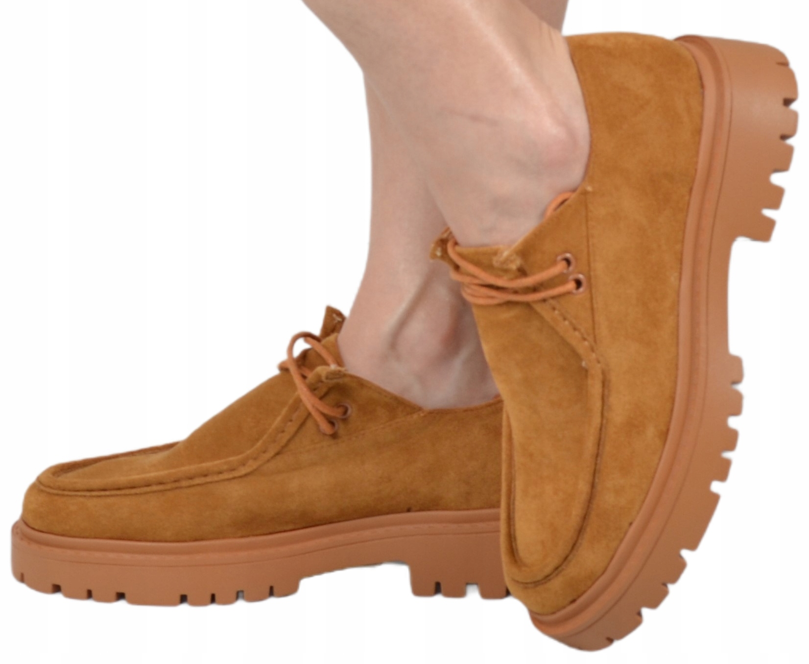 DAMSKIE MOKASYNY KARMELOWE ZAMSZOWE ELEGANCKIE Kolor brązowy