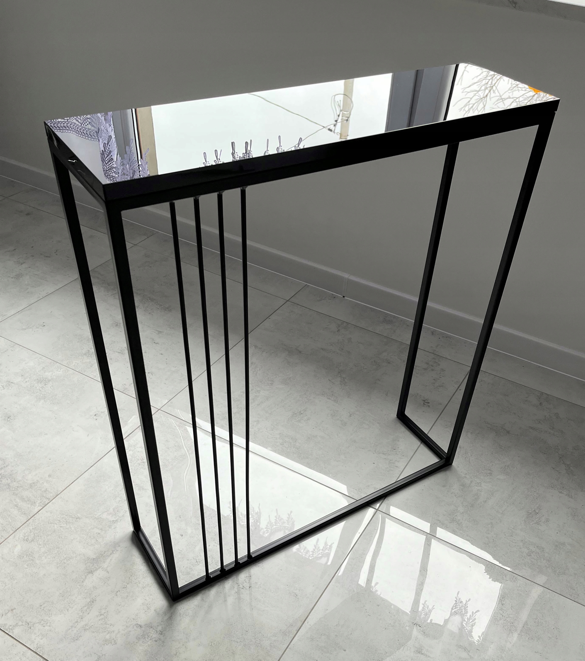 Konsola metalowa toaletka półka połysk czarny Szerokość mebla 80 cm