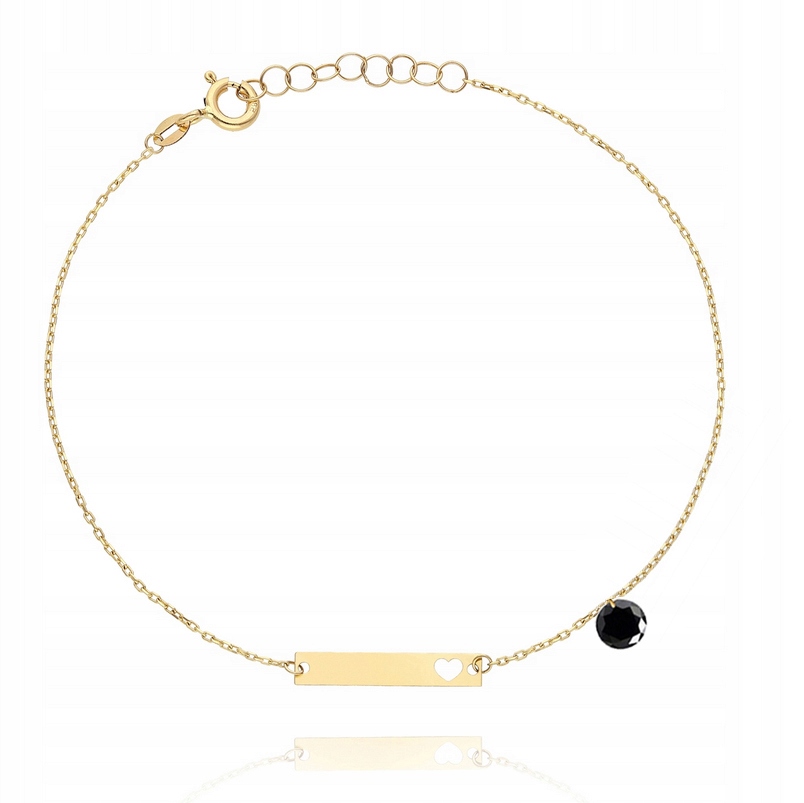 Zlatý náramek s plechem a černým srdcem zirkon PR.585