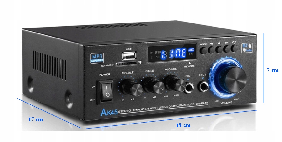 WZMACNIACZ AMPLITUNER CYFROWY BLUETOOTH USB SD AUX RADIO 300 WATT + PILOT Marka bez marki