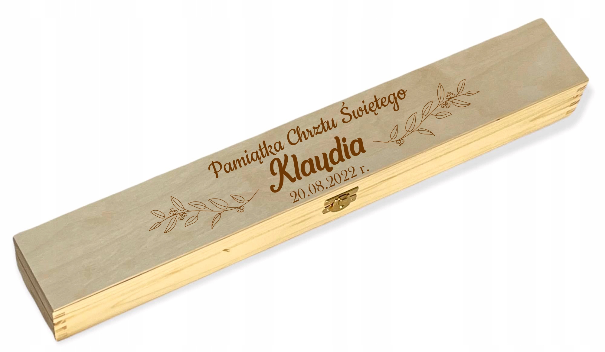 PUDEŁKO DREWNIANE NA ŚWIECE Z GRAWEREM NA CHRZEST