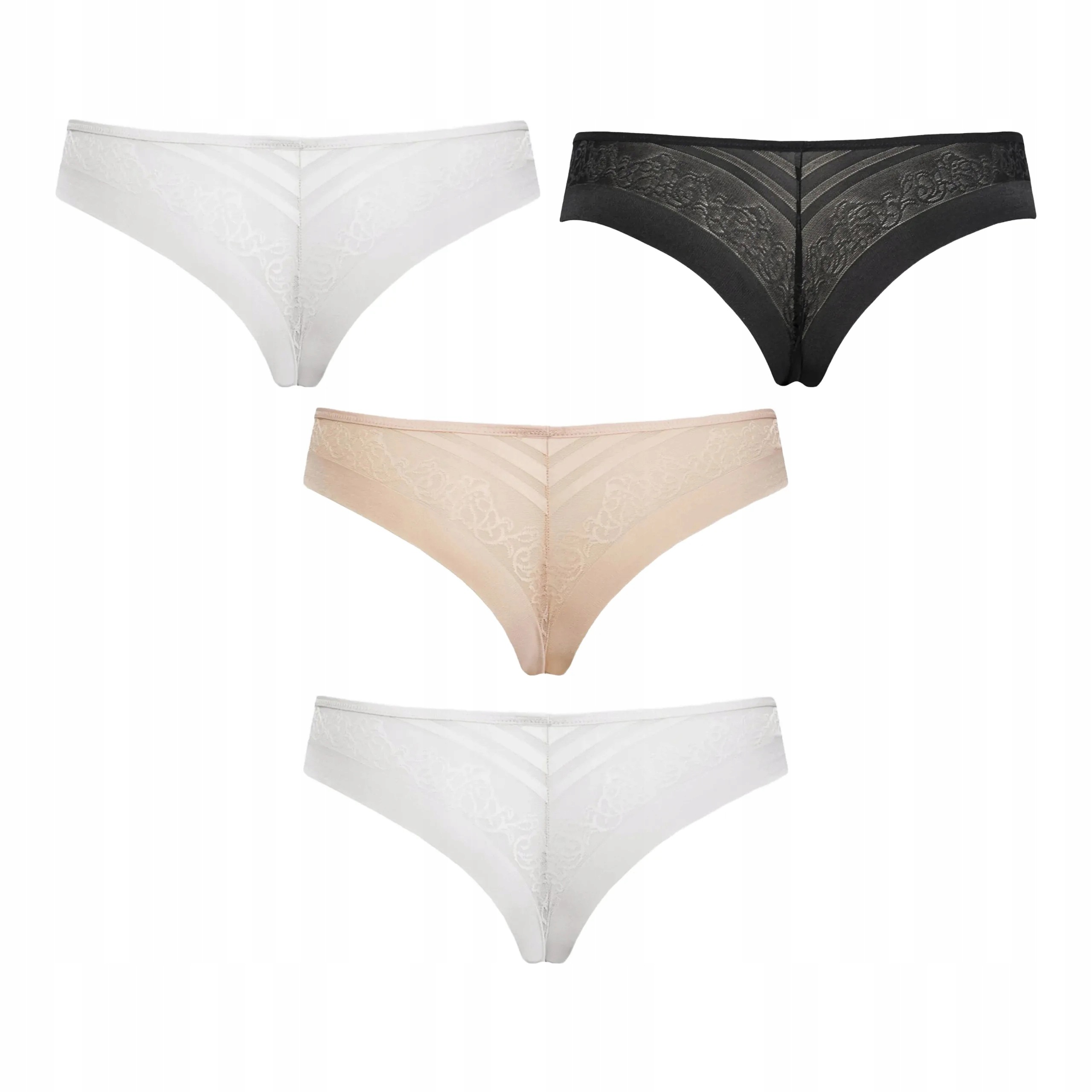 4 ks Dámské bezešvé brazilské kalhotky kalhotky 2x White Nero Beige L