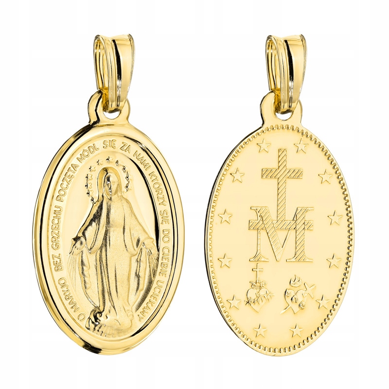 Zlatý Zázračný Medailonek Přívěsek pr 585 14k Matka Boží jako Dárek Krabička