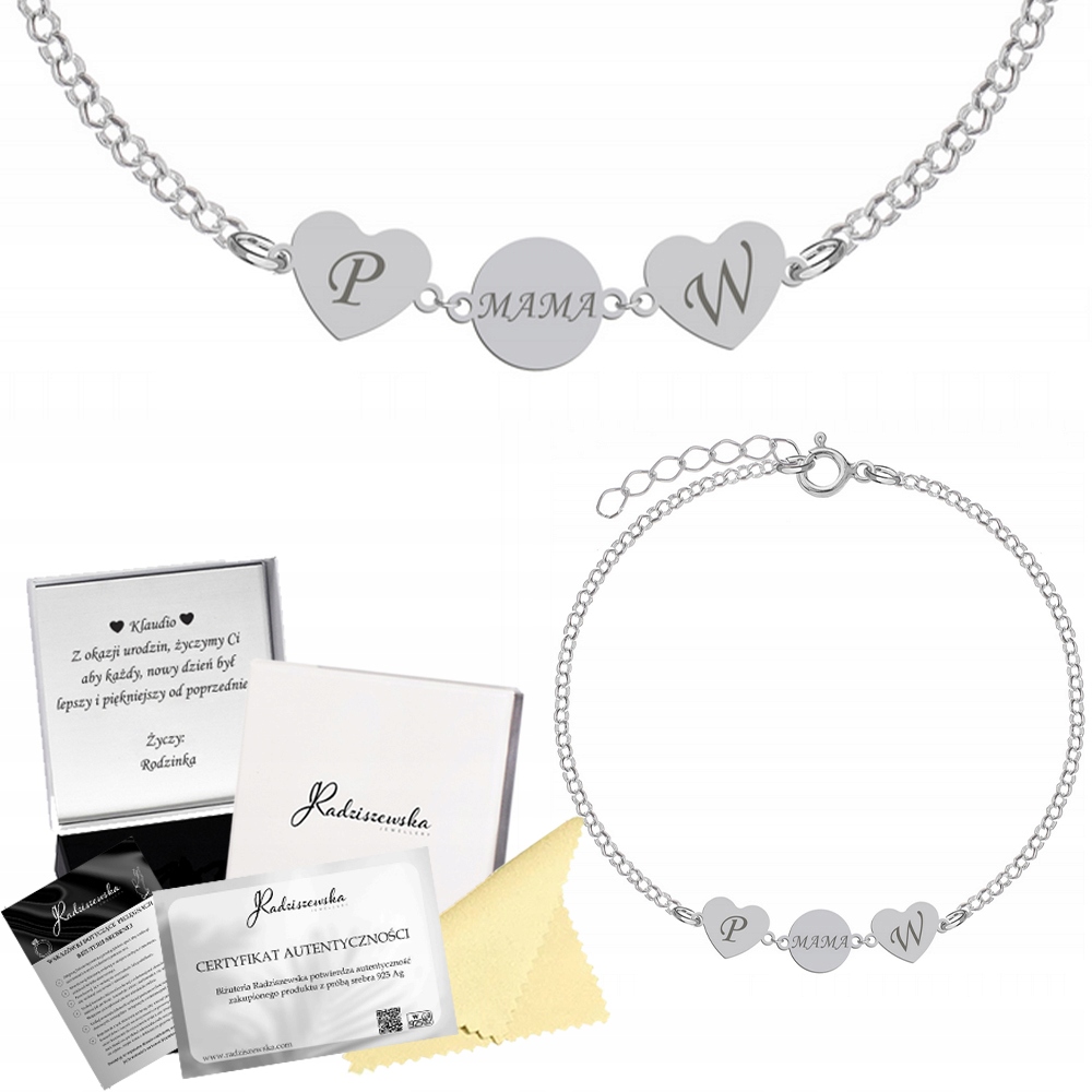Stříbrný náramek pro maminku Srdce Plechová maminka Iniciály Gravírování 925 Dárek