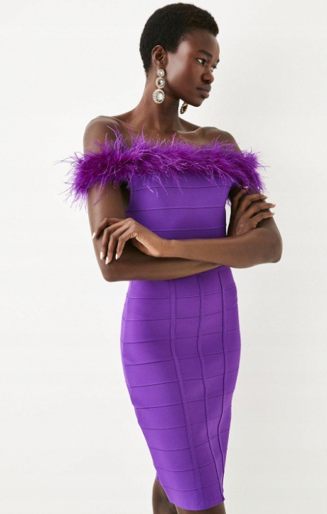 Karen Millen Šaty Fialové Peří Xs 3R4G3_A* Xs 3_4