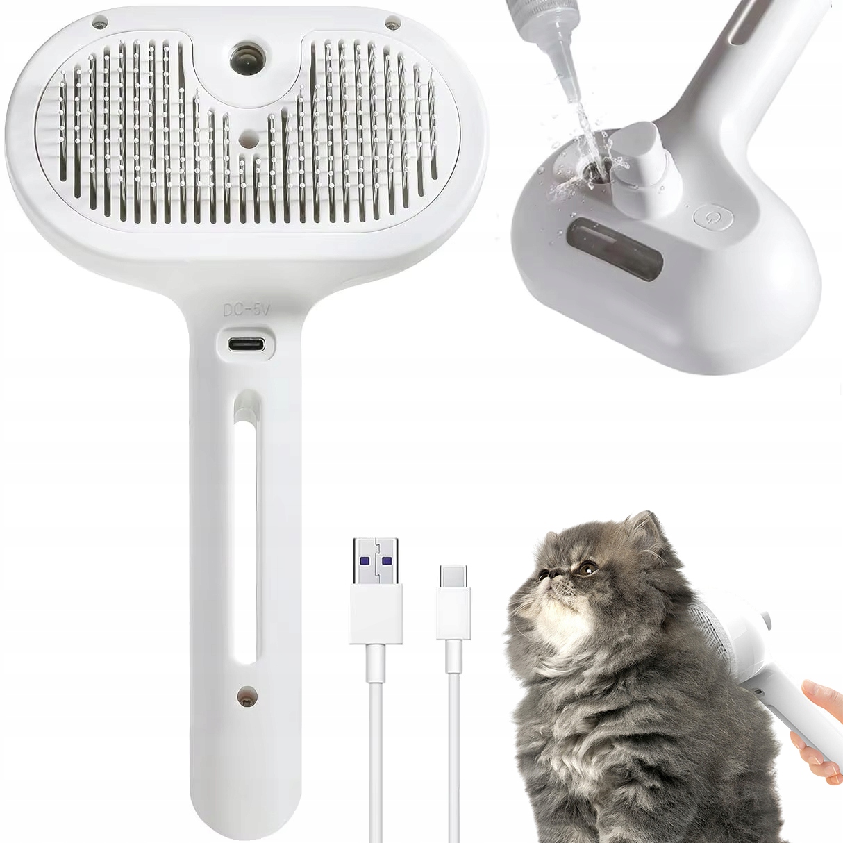 Levně Parní Kartáč Pro Zvířata Kočky A Psa, Elektrický, Samočistící Srst