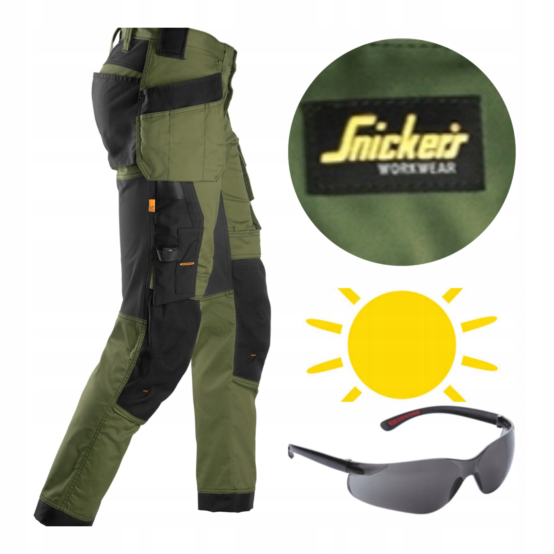 Pracovní kalhoty Snickers Stretch AllroundWork 6241 Olivové brýle 46