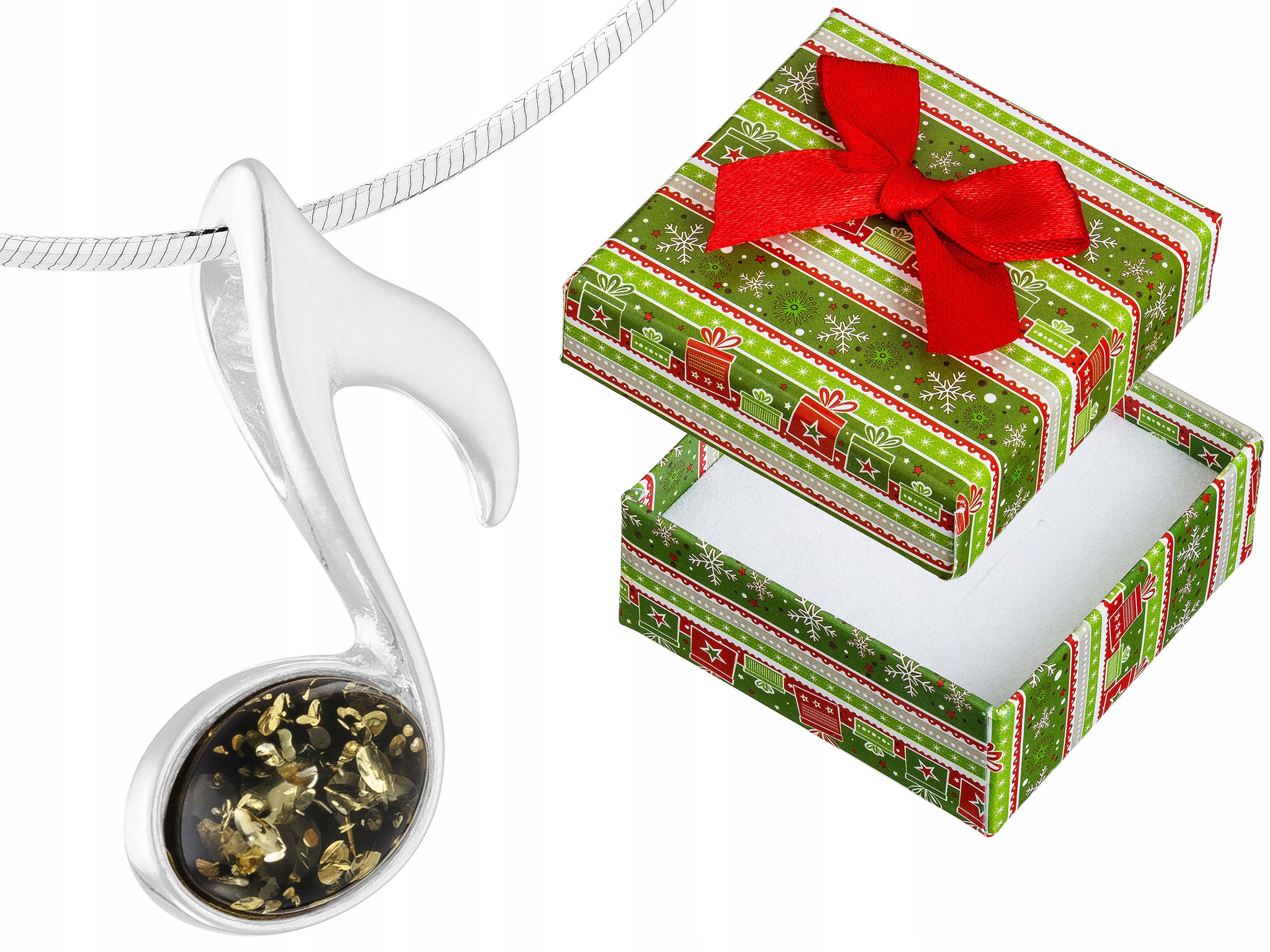 Dlouhý Stříbrný Náhrdelník Notička se Zeleným Jantarem Notička Osmička Stříbro 90