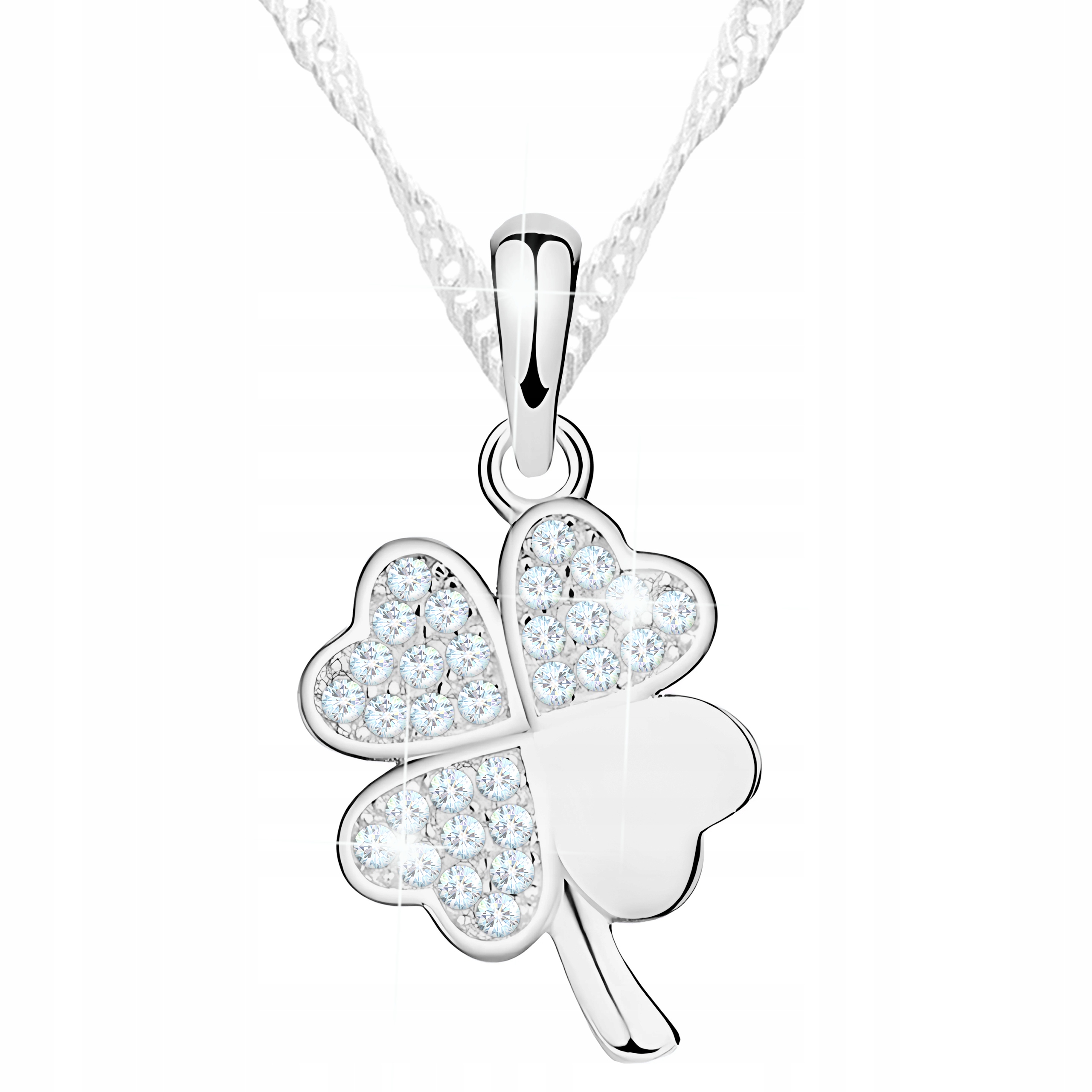 Stříbrný náhrdelník Čtyřlístek Čtyřlístek pro štěstí Zirkony Stříbro 925