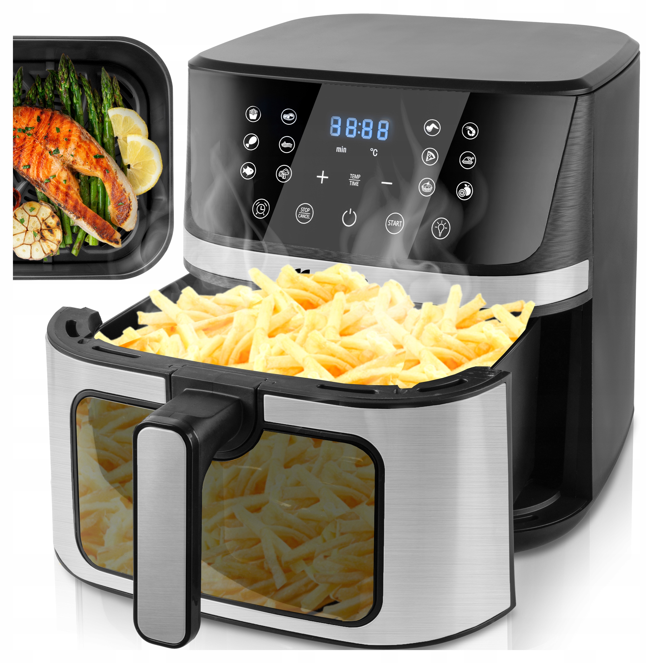 Frytkownica Beztłuszczowa Frytownica Air Fryer Duża 7L Mocna 1800W Okienko