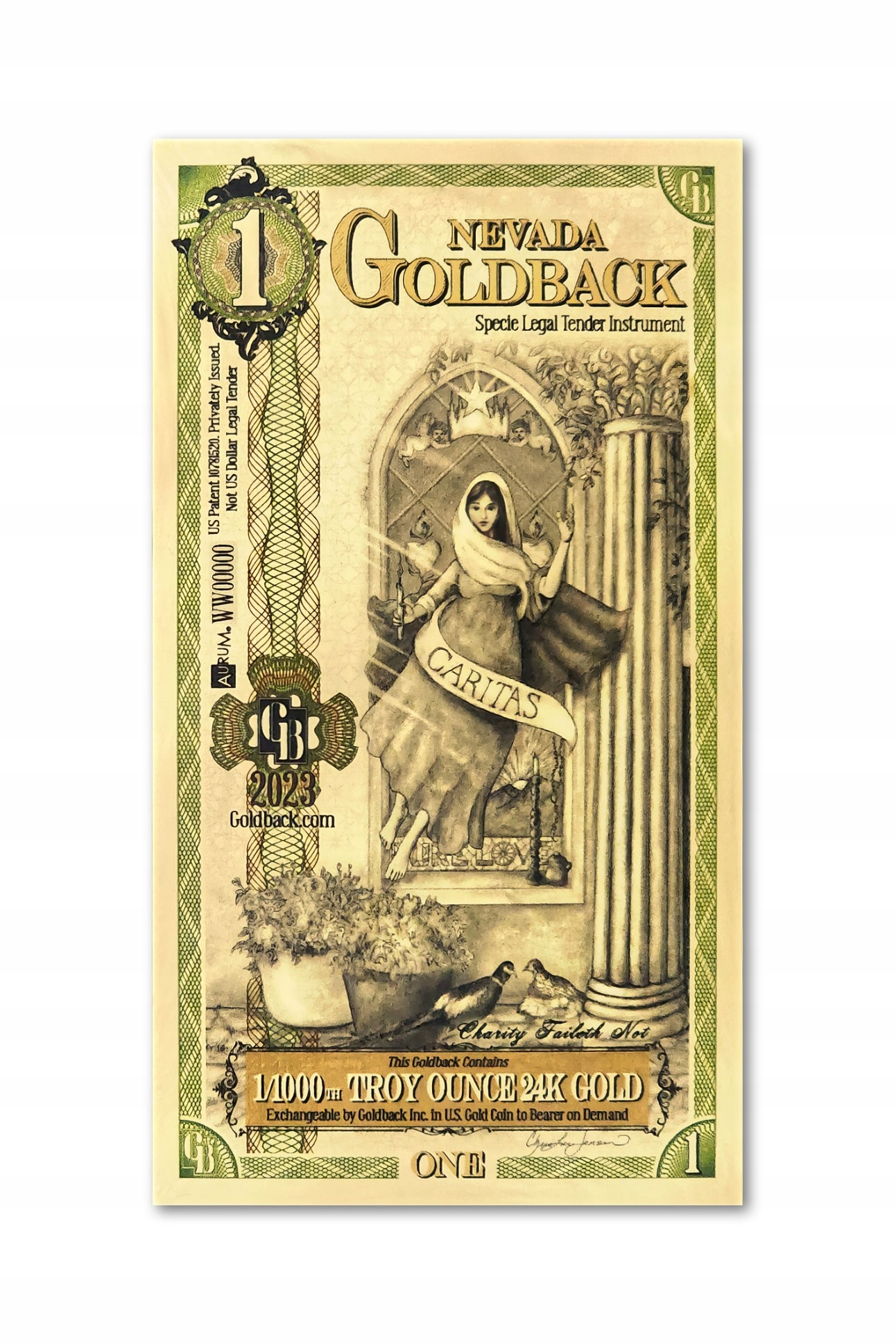 

Złoty Banknot 1 Nevada Goldback 2023, 1/1000 uncji