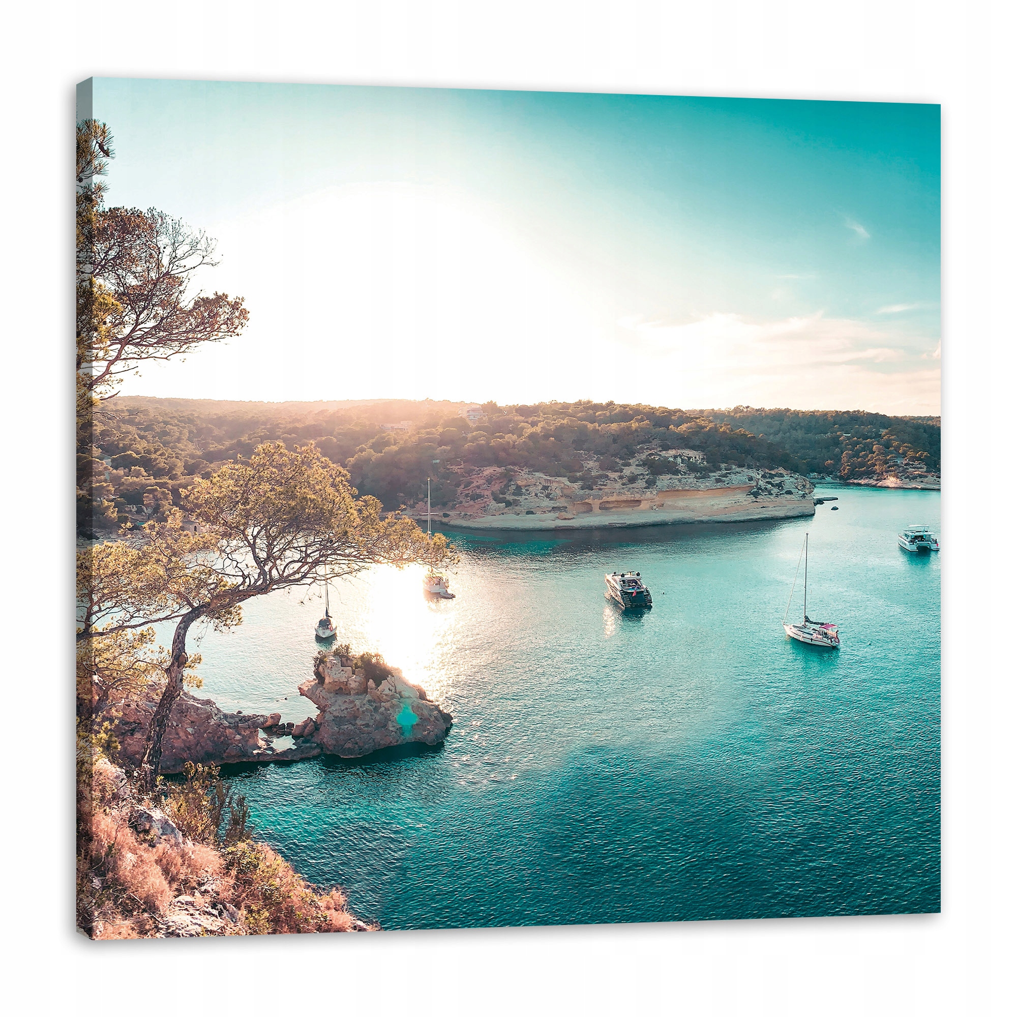 Obraz na plátně Voda v záři Slunce Lodě Skály 90x90 cm