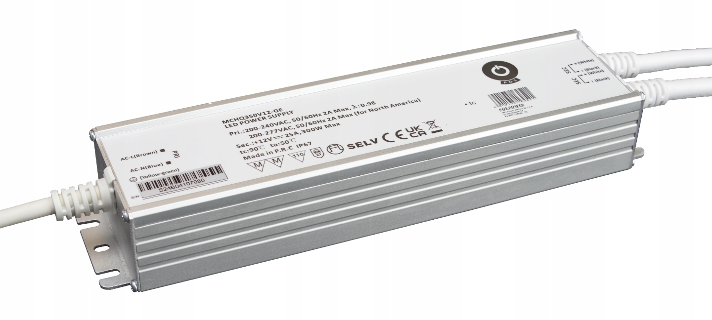 Led napájací zdroj 24V/14,58A 350W Pfc kovový hermetický IP67 MCHQ350V24-GE