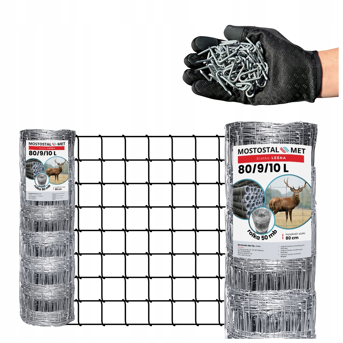 Siatka Leśna ogrodzeniowa 80/9/10 L 50MB skoble oczka Kwadraty