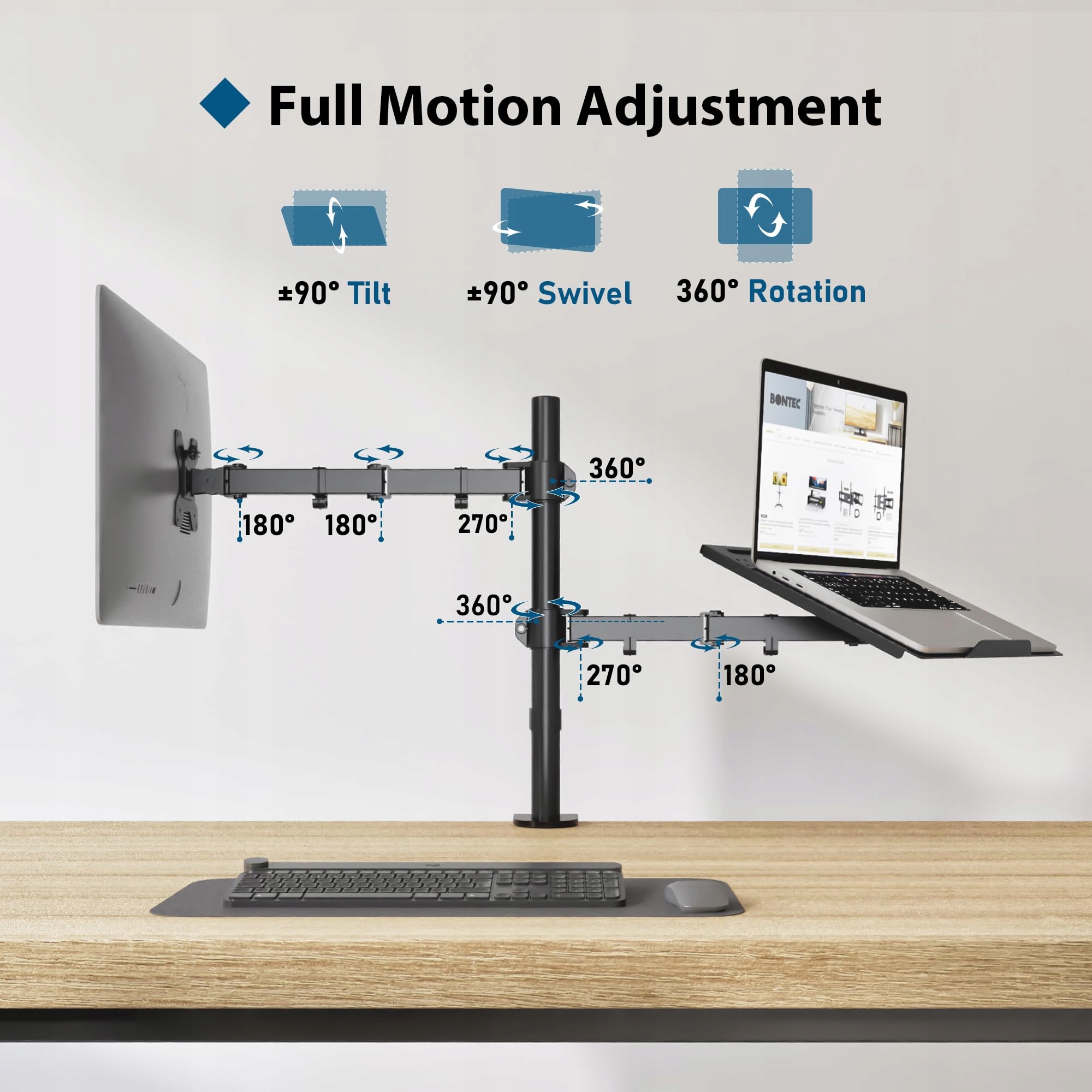 BONTEC UCHWYT Z RAMIENIEM DO 13-32 CALOWYCYCH MONITORÓW LAPTOPÓW LCD LED — miniatura 3