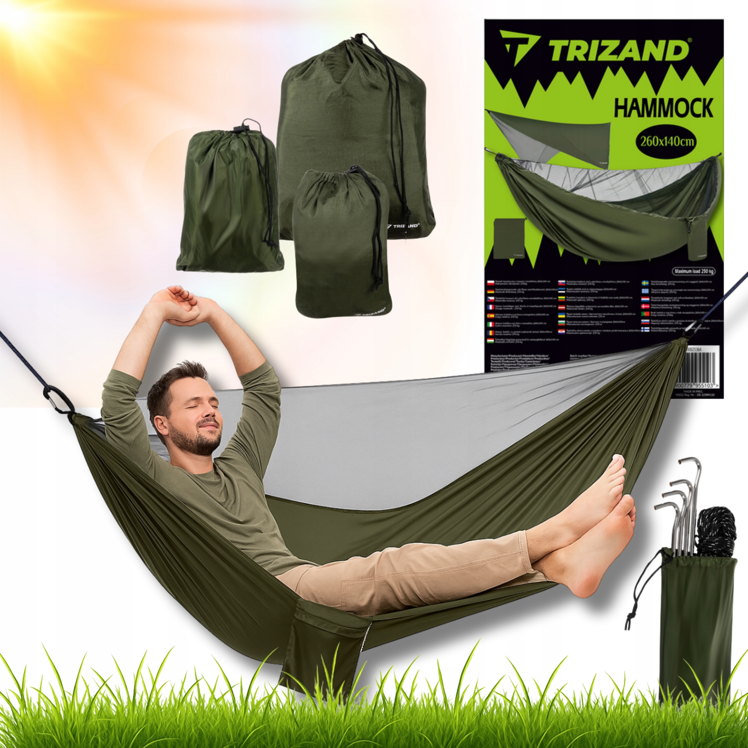 Hamak Turystyczny Z Moskitierą i Tarpem 2os. Wytrzymały 250kg Survivalowy