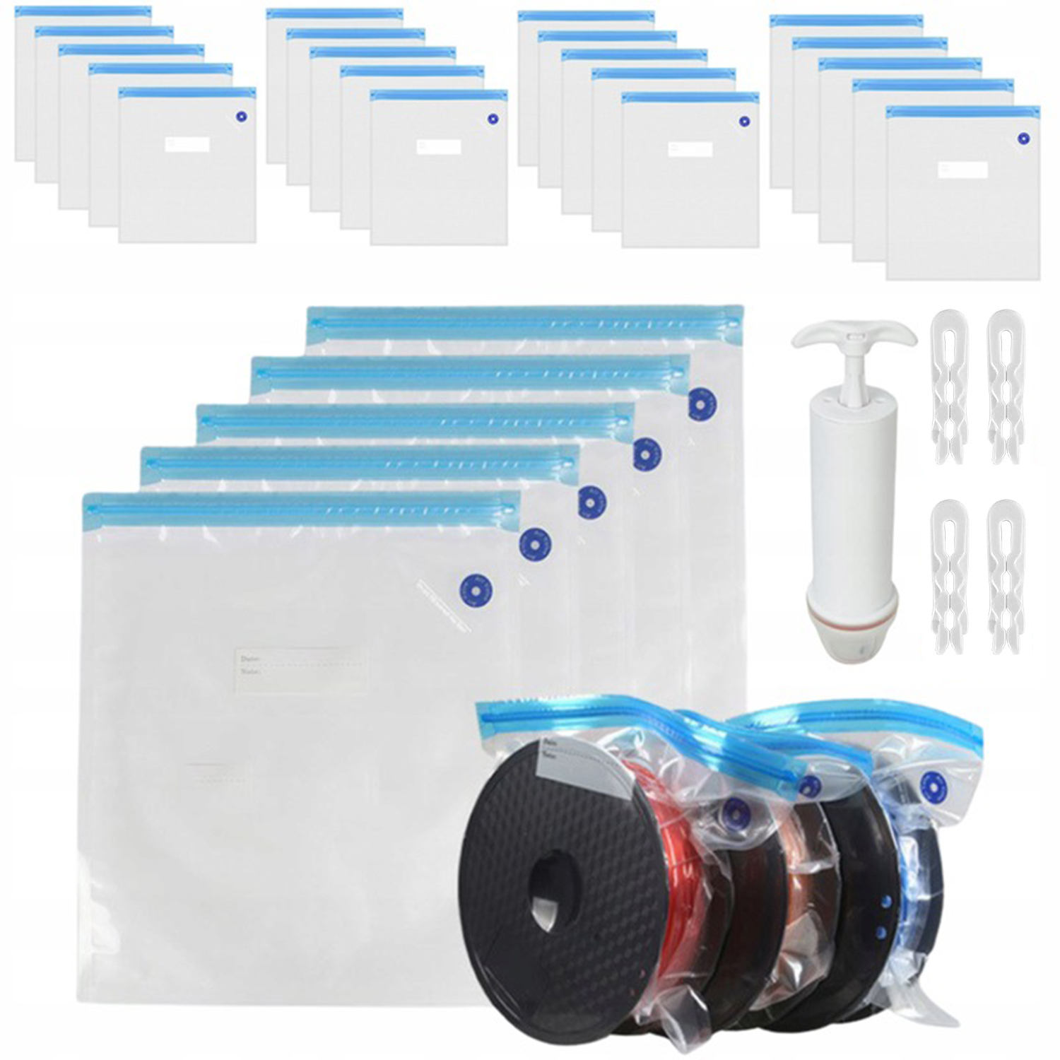 ZESTAW WORKÓW PRÓŻNIOWYCH NA FILAMENT 3D 20 SZTUK DO FILAMENTU + POMPKA