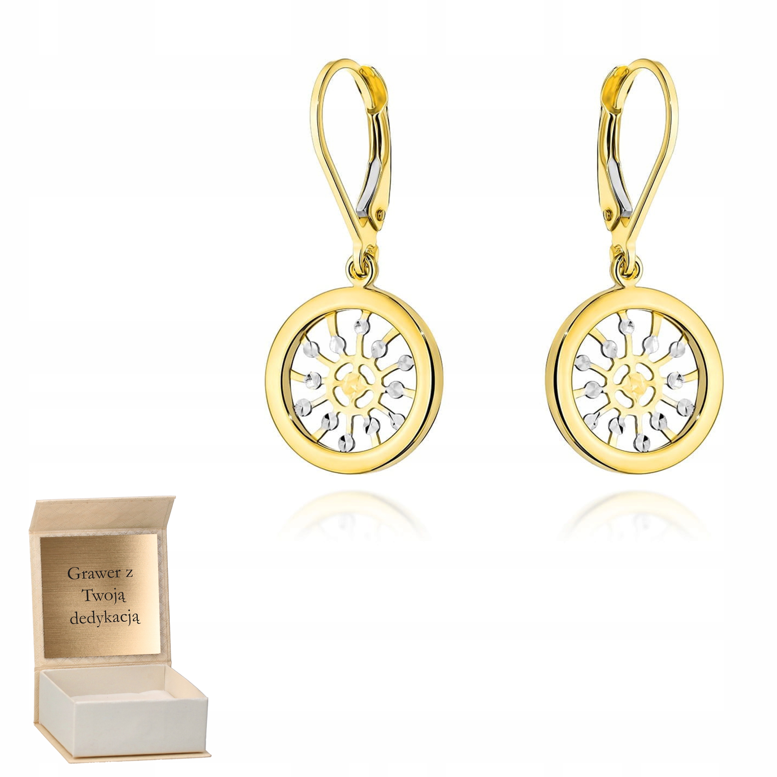 Zlaté náušnice zlaté Slunce v kroužku anglické zapínání zlato pr 585 Gravírování