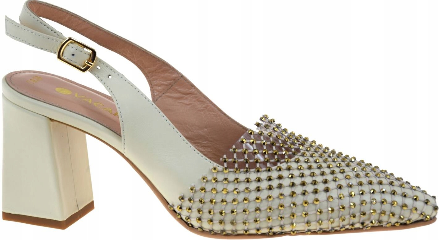 Béžové dámské lodičky slingback na podpatku kožené Vacarro 94 7836 VEL.37