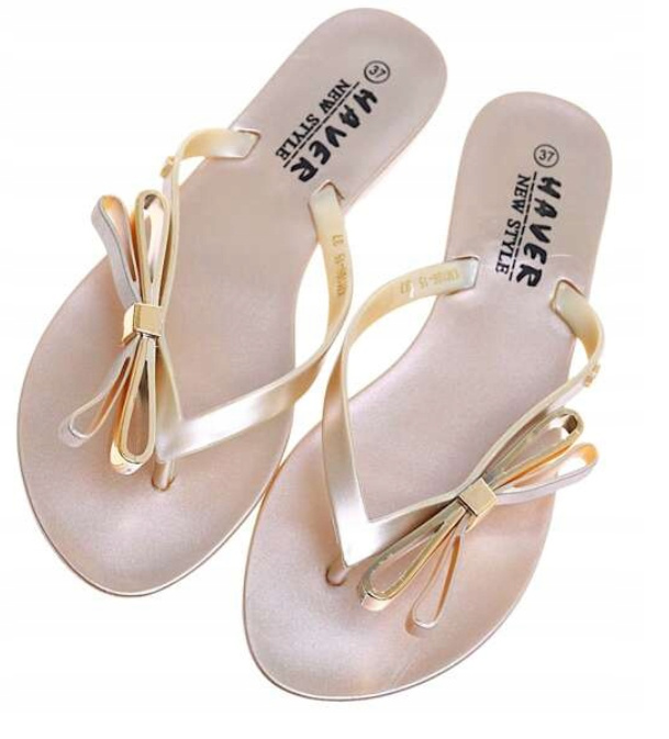 KLAPKI DAMSKIE JAPONKI gumowe rozmiar 38 kolor złoty Marka Haver