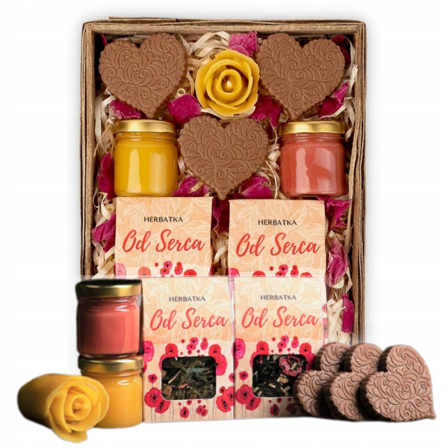 Kosz Prezentowy Zestaw Herbat Miody I Czekolady Od Serca Na Urodziny Box