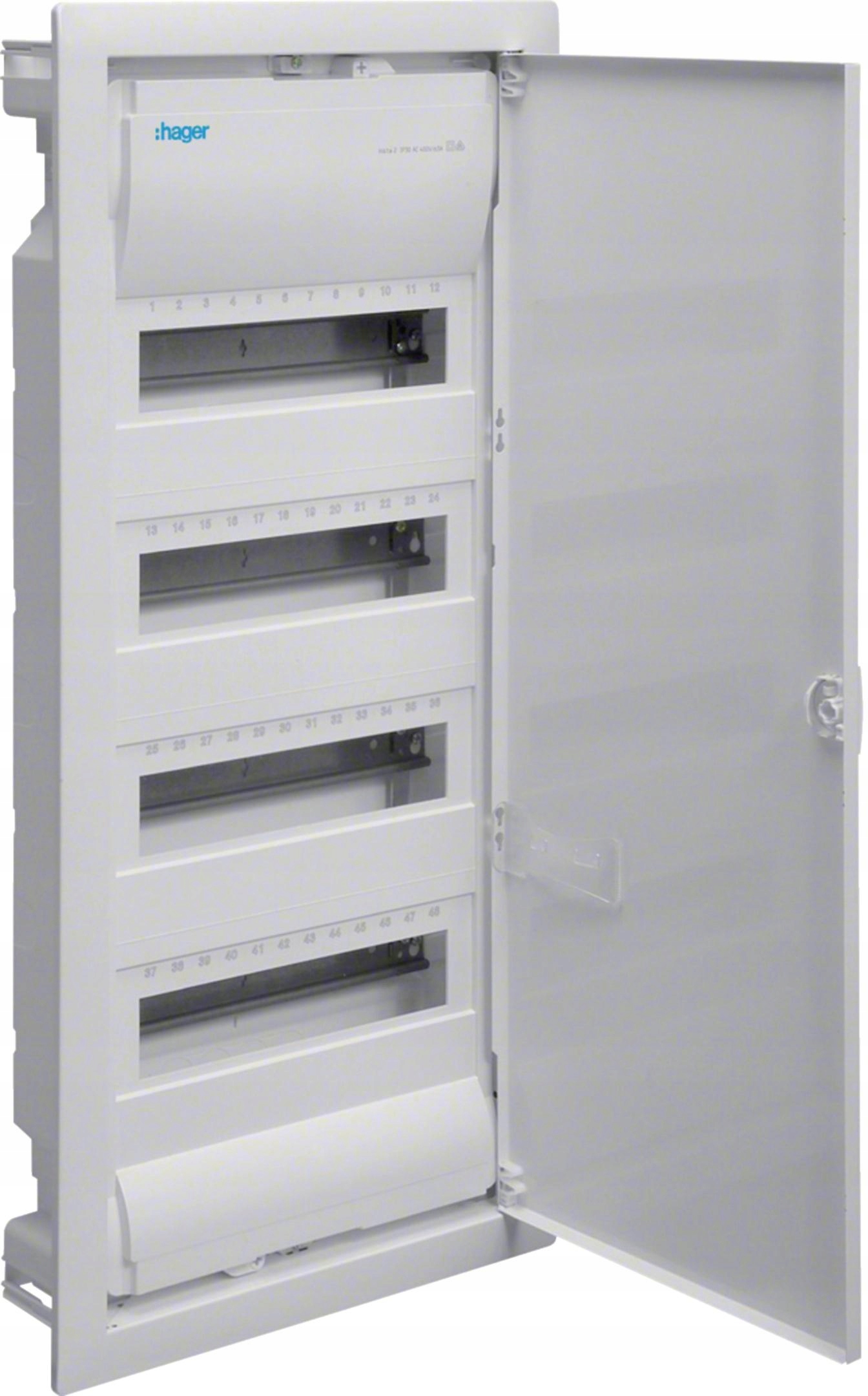 Podomítkový rozvaděč s kovovými dveřmi, 4 řady, 48 modulů, IP30, H